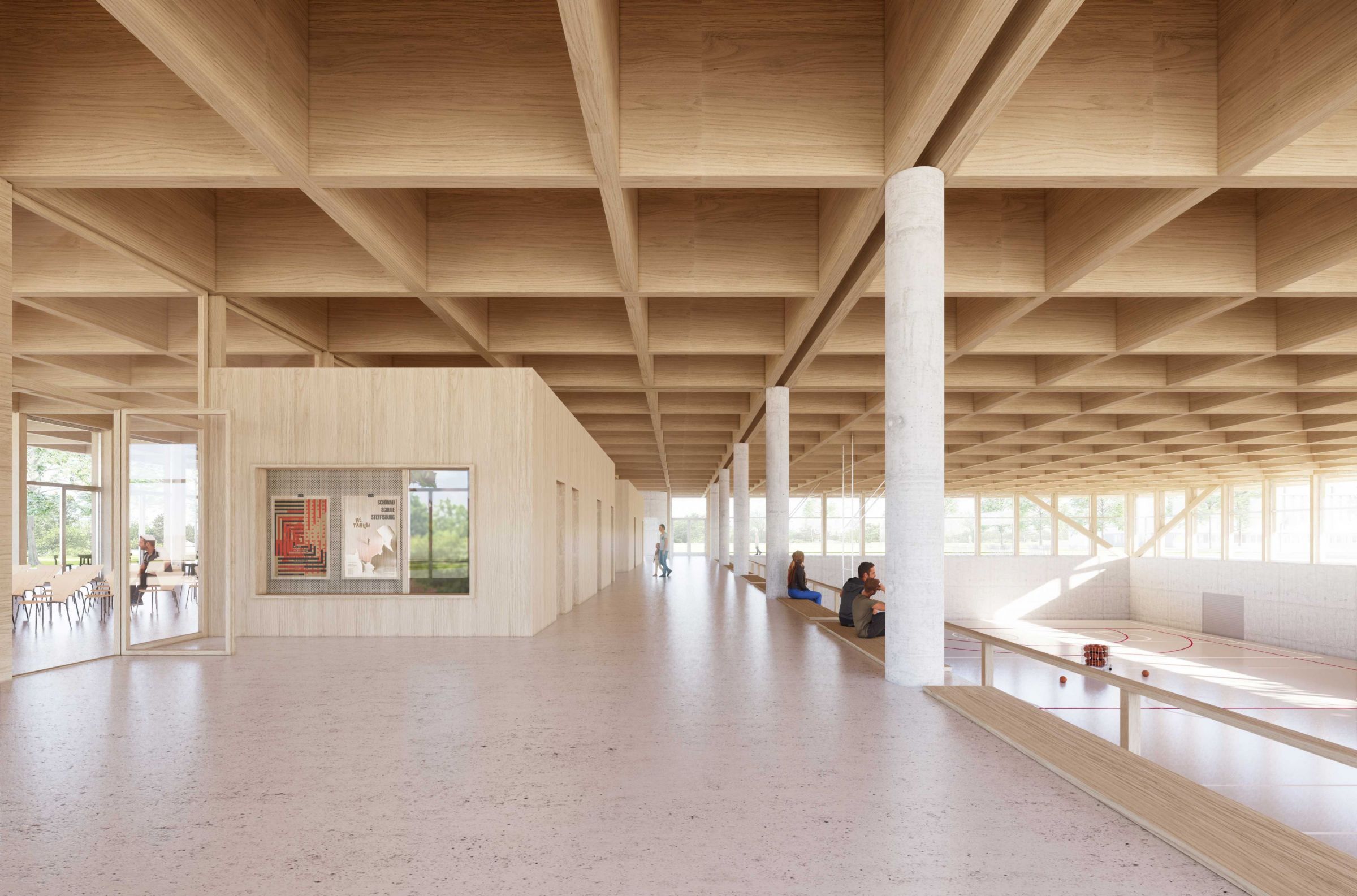 Die Innere Erschliessungsachse verbindet die Dreifachturnalle und die Kulturräume raeber_zumthor_eingangsbereich_0