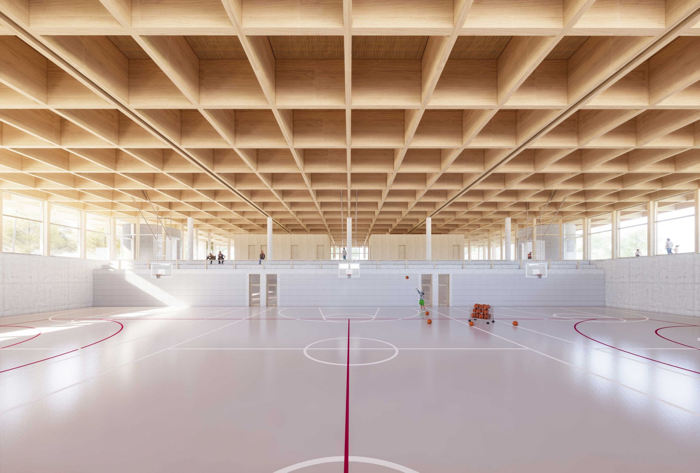 Die Transparenz des Gebäudes verwischt die Grenzen zwischen Innen und Aussen raeber_zumthor_halle_0